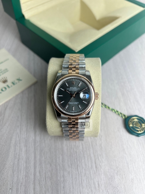 RELÓGIO DATEJUST 36MM WIMBLEDON PRATA ROSE PULSEIRA JUBILEE BASE ETA