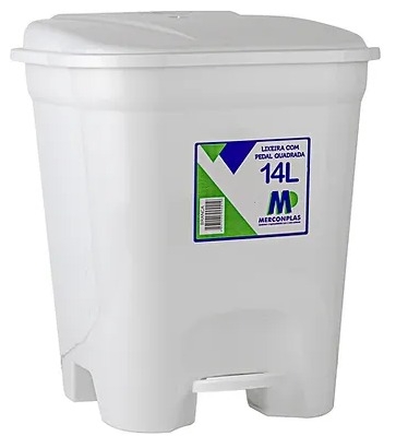 LIXEIRA C/PEDAL QUADRADA 14 L BRANCA MERCOMPLAS