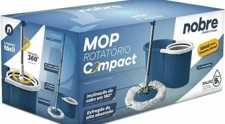 Conjunto mop rotatorio (balde 13l c/cesto inox e 2 refis, Rotary Mop Stainless Steel) - Nobre