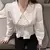 New Preppy Style Women Peter Pen Collar Shirt Korean Fashion Loose Blouse Autumn Long Sleeve All Match Design Tops Chic V151 - MenPer Store