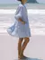 Women Mini Dress Stripe Floral Print Buttons Tie-Up Front Elbow Sleeve Dress Fashion Summer Casual Dress - comprar en línea