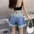 Imagen de Women Denim Shorts Jeans Summer Beach Shorts Feminino Wide Leg Loose High Waist Short Femme Gradient Blue Pants