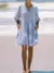 Women Mini Dress Stripe Floral Print Buttons Tie-Up Front Elbow Sleeve Dress Fashion Summer Casual Dress - tienda en línea