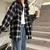 Shirts Women Long Sleeve Black White Plaid Loose Vintage Students Shirt Harajuku Turn-down Collar Casual Female Blouses Elegant