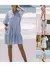 Women Mini Dress Stripe Floral Print Buttons Tie-Up Front Elbow Sleeve Dress Fashion Summer Casual Dress - comprar en línea