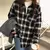 Shirts Women Long Sleeve Black White Plaid Loose Vintage Students Shirt Harajuku Turn-down Collar Casual Female Blouses Elegant - MenPer Store