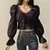 French Style Chiffon Blouse Women Spring Summer Puff Sleeve Lace Up Ruffles Shirts Elegant Korean Preppy Style Sweet Top Z350 - comprar en línea