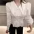New Preppy Style Women Peter Pen Collar Shirt Korean Fashion Loose Blouse Autumn Long Sleeve All Match Design Tops Chic V151