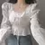 French Style Chiffon Blouse Women Spring Summer Puff Sleeve Lace Up Ruffles Shirts Elegant Korean Preppy Style Sweet Top Z350 - comprar en línea