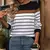 Autumn top women's long sleeve round neck striped hoodie - comprar en línea
