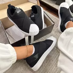 Tênis Feminino Slip-On Elástico Preto