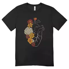Camisa Feminina Baby Look Floral Heart Vintage