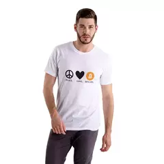 Camisa Peace Love Bitcoin