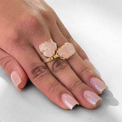 Anel Duo Conexão Quartzo Rosa - Regulável
