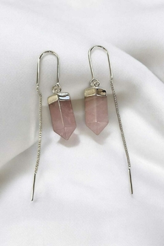 Brinco Anzol Alma Gemêa Quartzo Rosa