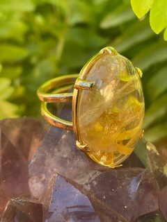 Anel Cabochão Aura Dourada Citrino - Regulável - comprar online