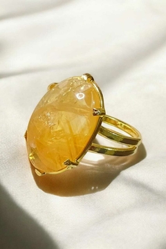 Anel Cabochão Aura Dourada Citrino - Regulável
