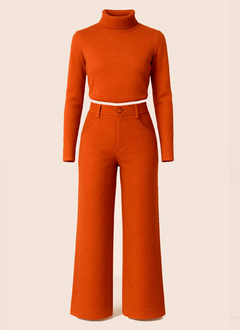 Conjunto Feminino de Frio Elegante Blusa e Pantalona Tricot