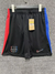 short torcedor do barcelona ii temporada 24/25 cor predominante em preto com faixa laterais vermelha e azul