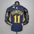 Camiseta regata masculina do Golden State Warriors, nas cores azul e laranja, com o nome Thompson e o número 11.