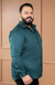 Camisa Acetinada Manga Longa Slim Plus Size Cor Verde escuro na internet