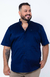 Camisa Acetinada Manga Curta Tradicional Plus Size Cor Azul Marinho - comprar online