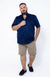Camisa de Linho Manga Curta Slim Plus Size Cor Azul Marinho - loja online
