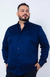 Camisa Acetinada Manga Longa Slim Plus Size Cor Azul Marinho - comprar online