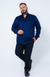 Camisa Acetinada Manga Longa Tradicional Plus Size Cor Azul Marinho - loja online