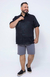Camisa de Linho Manga Curta Slim Plus Size Cor Preto - loja online