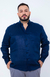 Camisa de Linho Manga Longa Tradicional Plus Size Cor Azul Marinho na internet