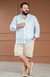 Camisa de Linho Manga Longa Slim Plus Size Cor Azul bebê - comprar online