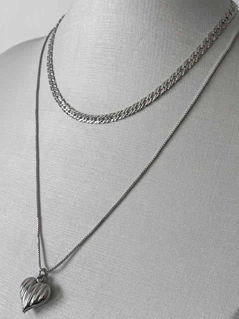 Colar grumet dupla banhado a ródio branco