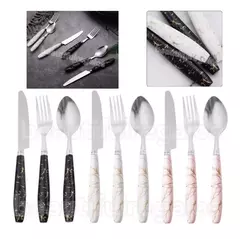 Set X3 Cubiertos Cuchillo Cuchara Tenedeor Color Marmolados