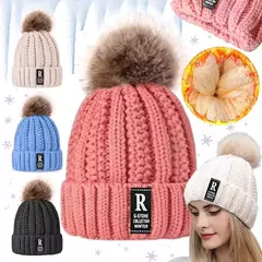 Gorro De Lana Tejido Mujer Pompon Abrigo Peluche Interno