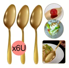 Set X6 Cucharas De Acero Inoxidable Doradas Comidas Cubierto