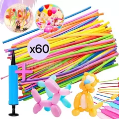Globos Largos Globologia X60u Decoración Fiesta + Inflador