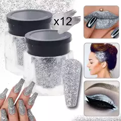 Glitter Purpurina Polvo Uñas Ojos Cara×12u Colores Surtidos