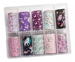 Papel Foil X10 Unicornio Infantil Para Decoración De Uñas - comprar online