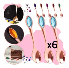 X6 Cucharita Para Postre Rosa Gold Diamante Acero Inoxidable - comprar online
