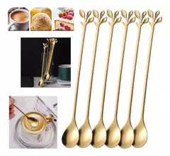 Set X 6 Cucharitas Café Postre Acero Inoxidable Mango Largo