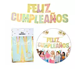 Guirnalda Banderin Feliz Cumpleaños Color Pastel Y Dorado