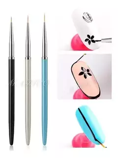Set 3 Pinceles Liners Para Nail Art Deco Uñas Metal Esculpid - comprar online