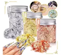 Pote Grande Papel Metalizado Oro Plata Deco Uñas Esculpidas