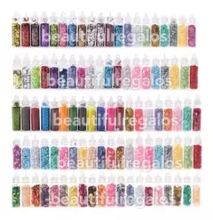 Set X 48 Glitter, Gibre Surtidos Para Uñas Decoraciones - mqregalosmayorista