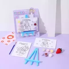 Imagen de Kit De Arte Para Niños Atril Bastidor Pincel Tela Temperas