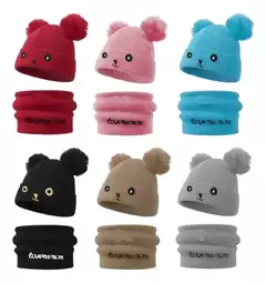 Combo Gorro + Cuello Lana Invierno Corderito Niños Infantil - tienda online