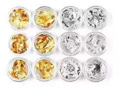 12 Papel Metalizado Para Decoración De Uñas Foil Oro Plata