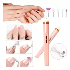Imagen de Set Torno Uñas Recargable Usb Con Fresas Manicuria Pedicura