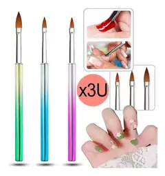 Set X 3 De Pinceles Almendrados Para Gel Uñas Acrílicas